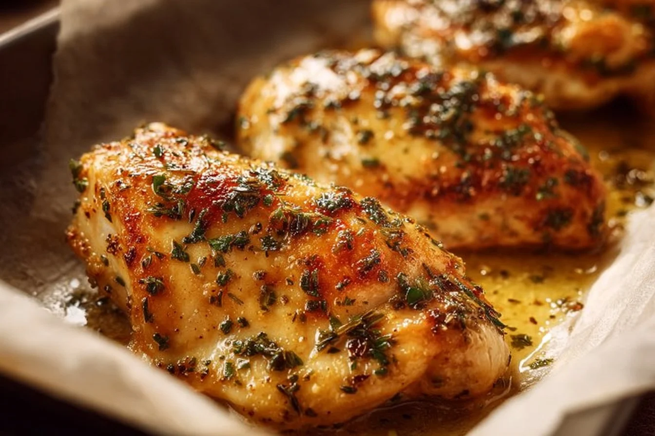 Garlic butter baked chicken breast fresh from the oven