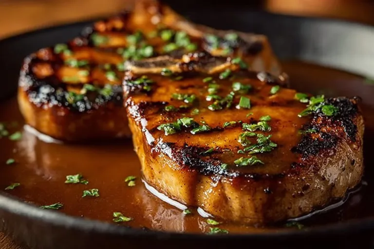 Grilled pork chops styled like Texas Roadhouse, served on a plate.