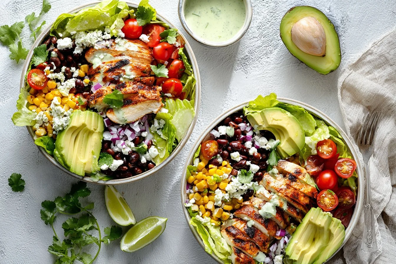 Healthy Southwest Chicken Taco Salad with fresh ingredients and vibrant toppings
