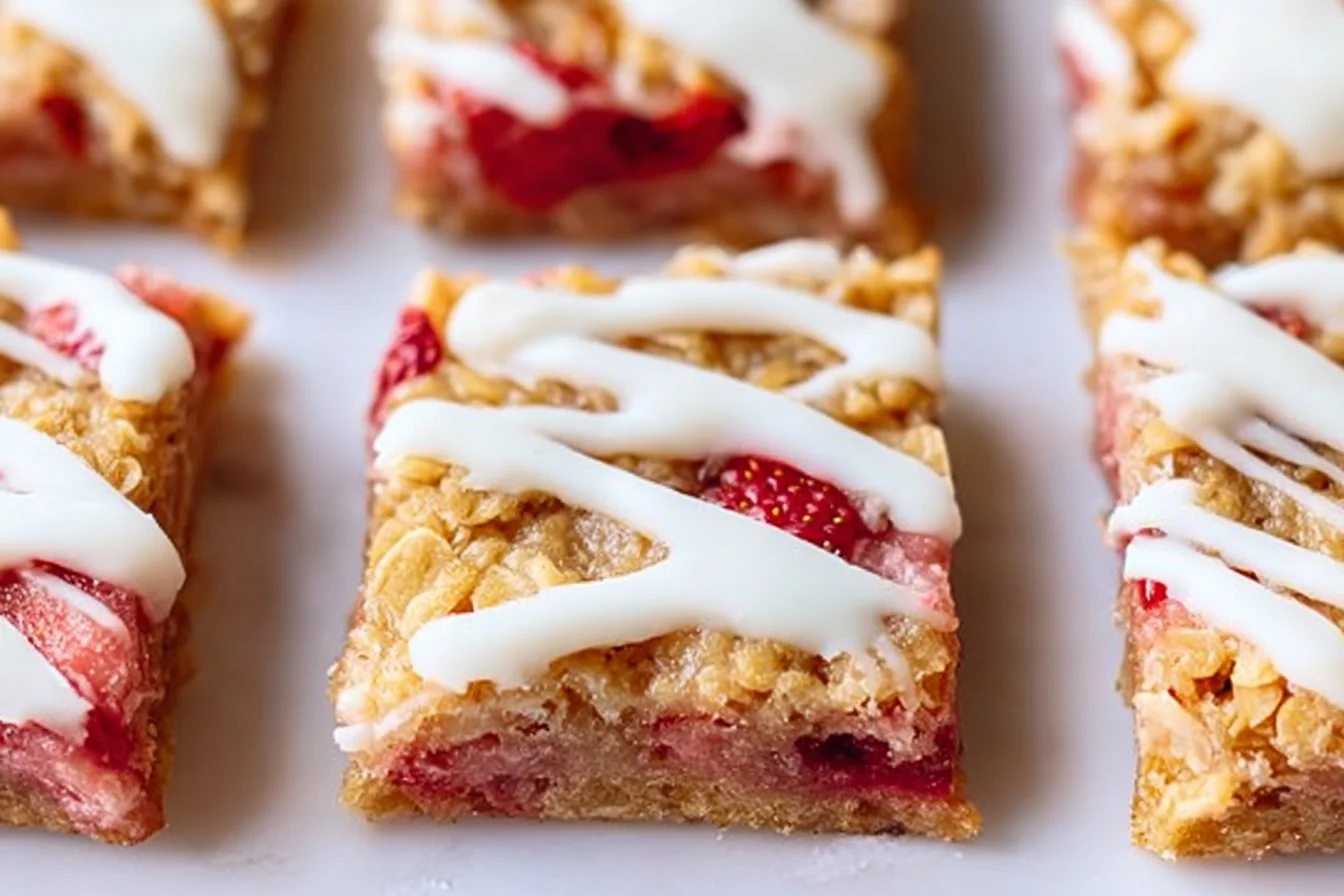 Healthy strawberry oatmeal breakfast bars with fresh strawberries and oats