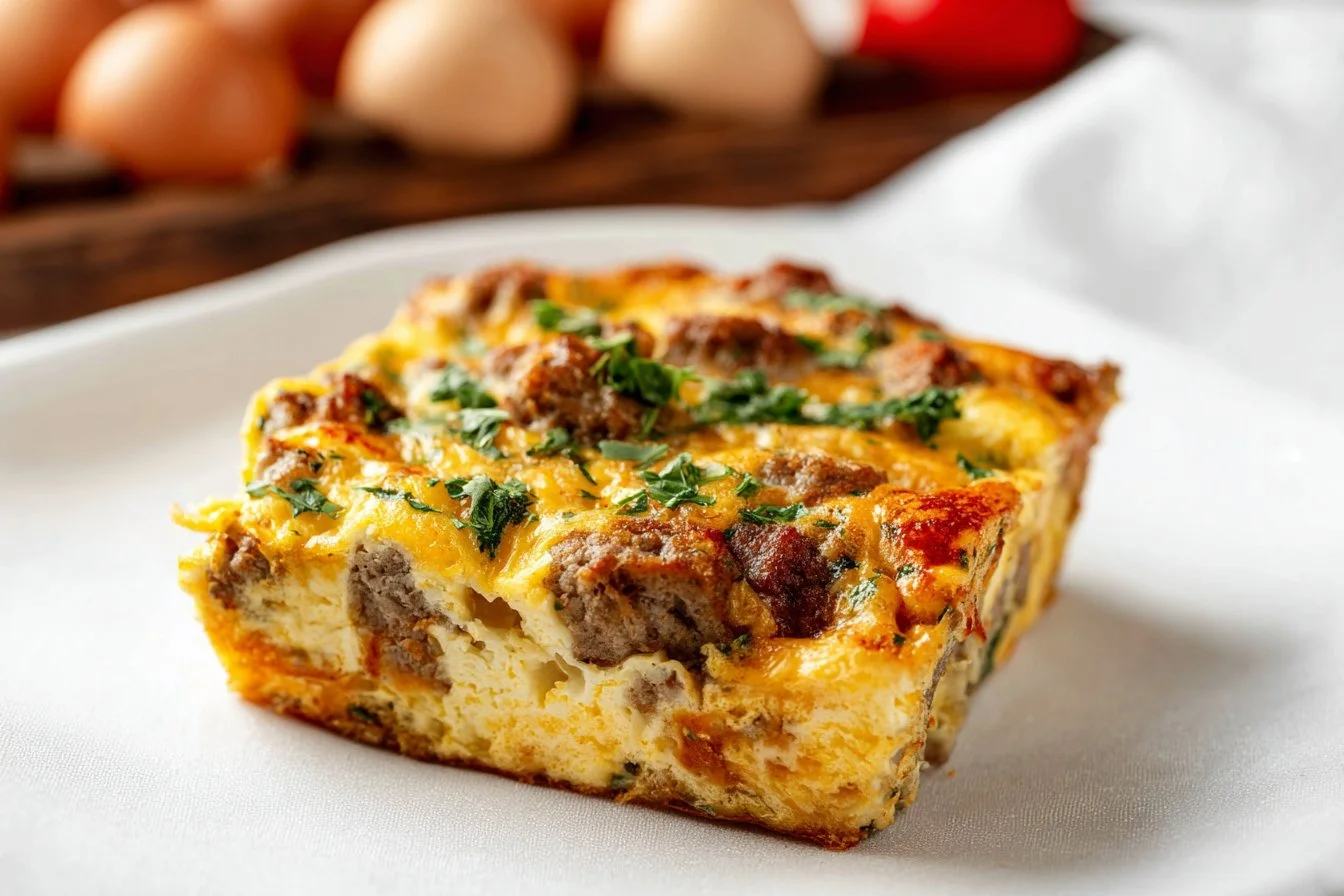 High Protein Cottage Cheese Egg Bake with Sausage