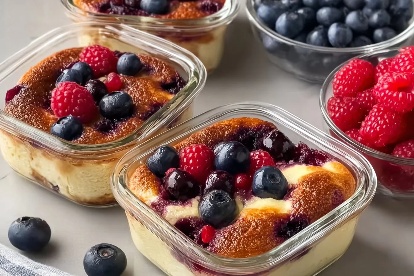 High-protein pancake bowls topped with berries and nuts for a healthy breakfast.