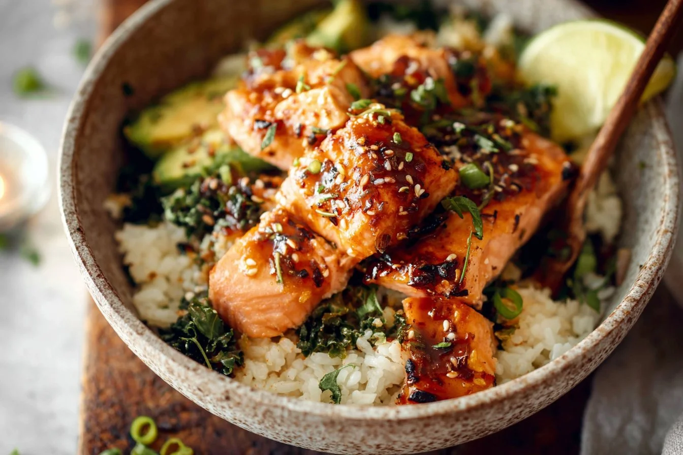 Honey Glazed Salmon Rice Bowls