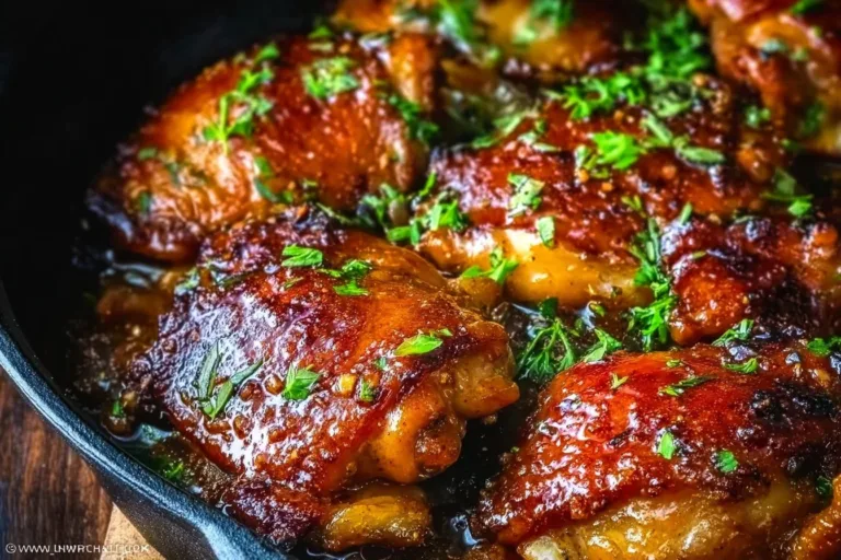 Juicy honey soy chicken thighs garnished with green onions on a platter