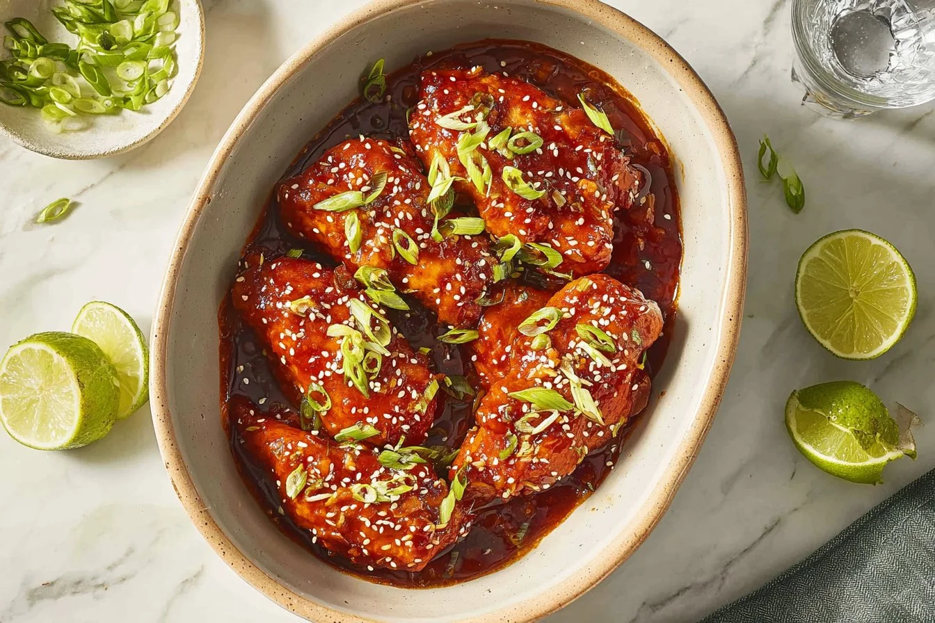 Honey sriracha baked chicken breasts glazed with a spicy honey sauce