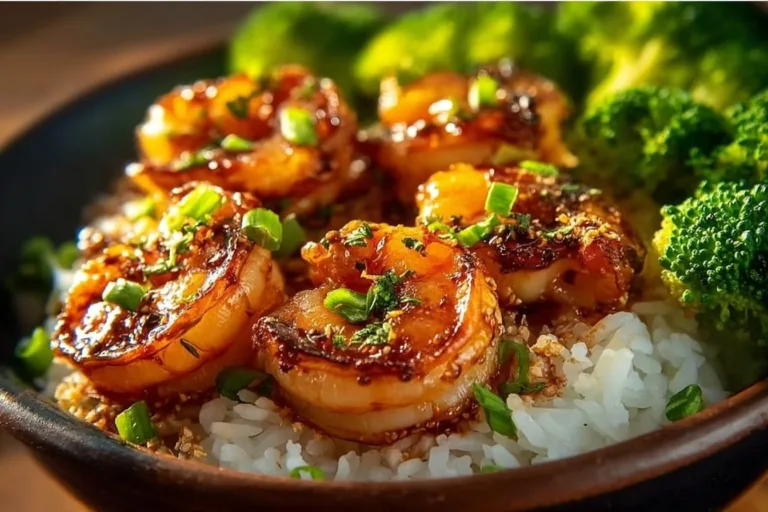 Delicious honey garlic shrimp bowls with colorful vegetables and rice