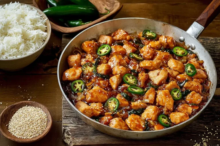 Spicy jalapeno chicken dish garnished with fresh herbs