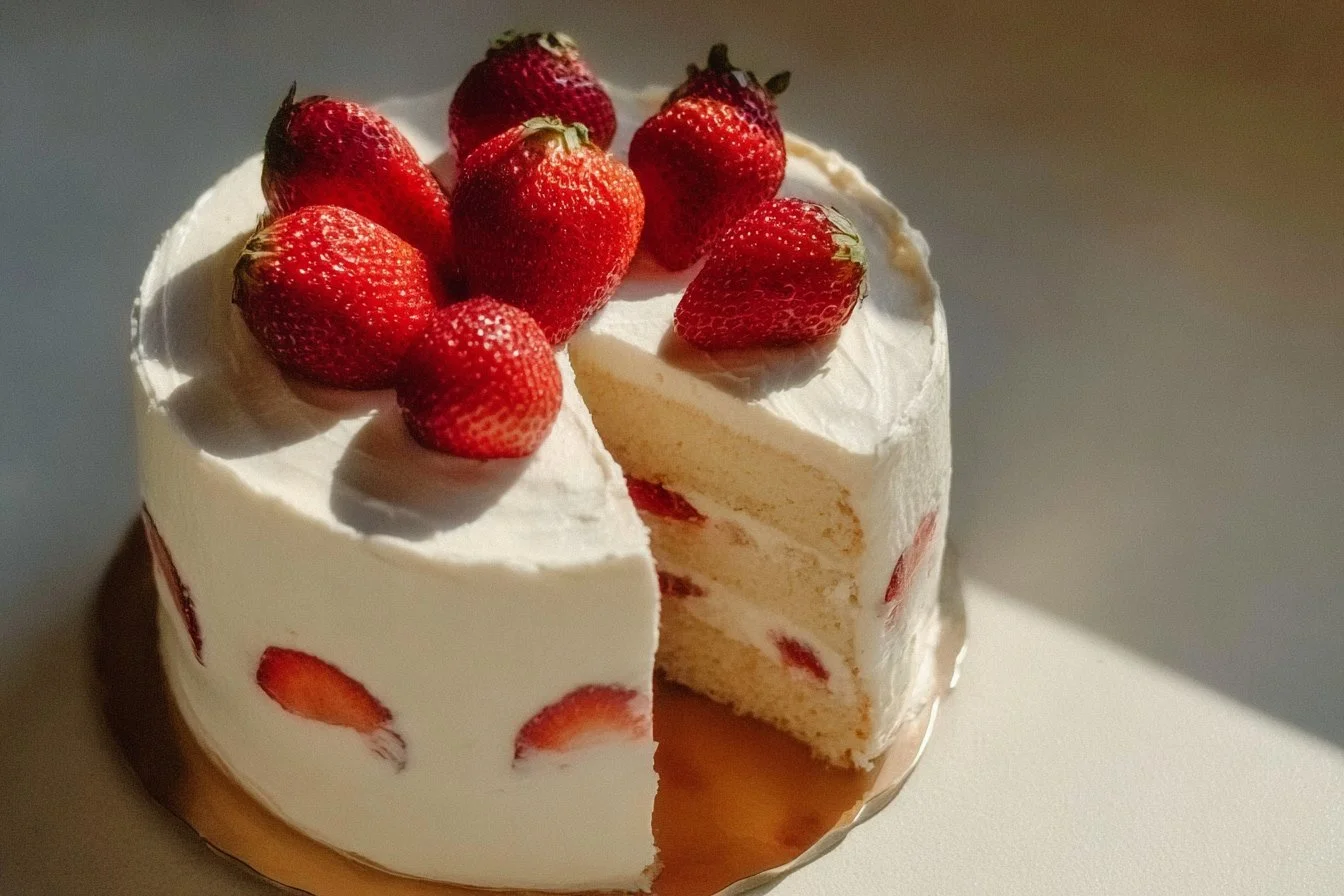 Delicious Japanese strawberry shortcake with fresh strawberries and whipped cream