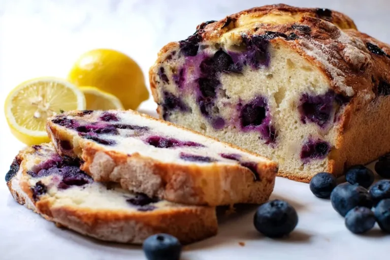 Lemon Blueberry Sourdough Bread with fresh ingredients on a wooden table