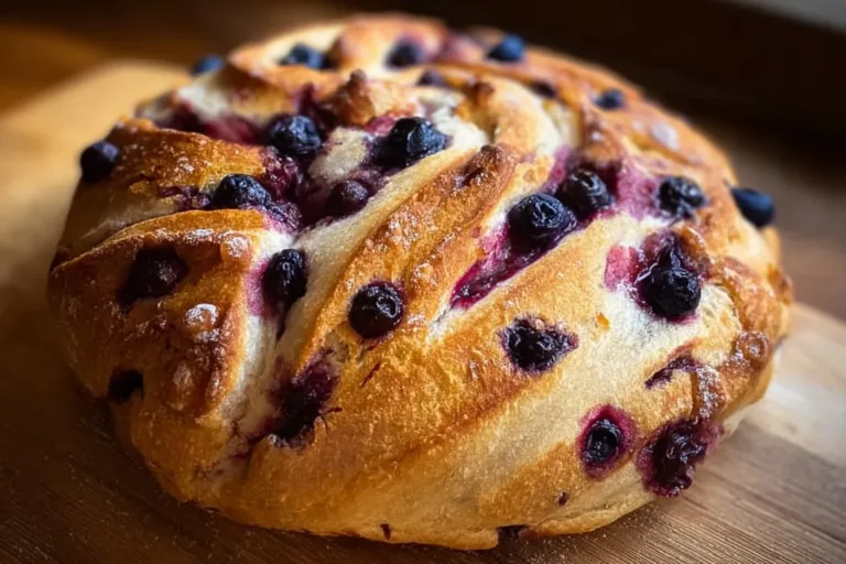 Lemon blueberry sourdough bread with cheesecake center, fresh ingredients