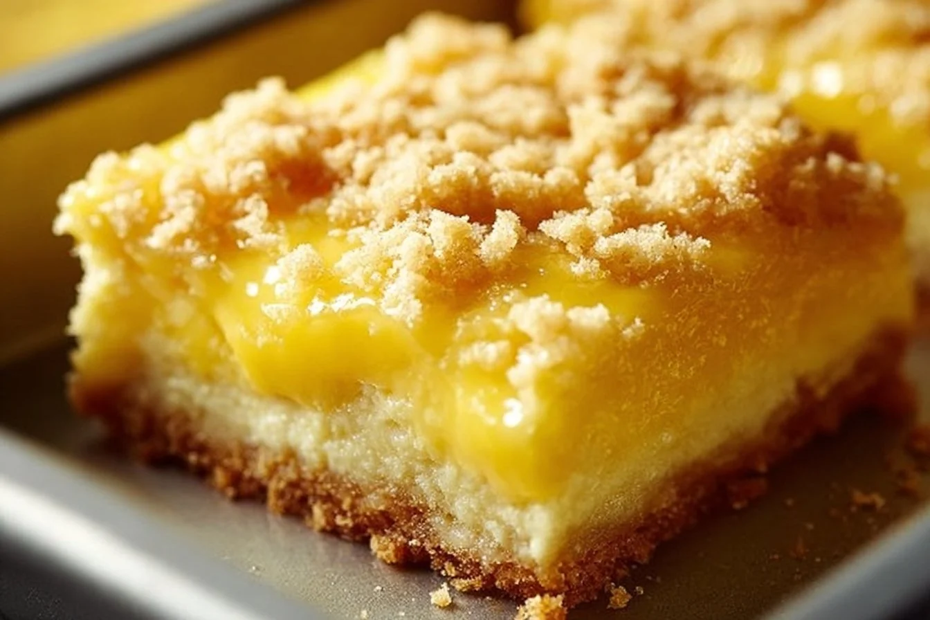 Delicious Lemon Cream Cheese Dump Cake served on a plate