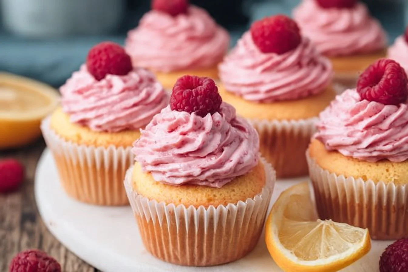 Lemon Cupcakes with Raspberry Buttercream Frosting