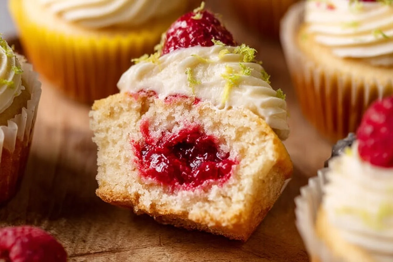 Moist Lemon Cupcakes with Raspberry Filling