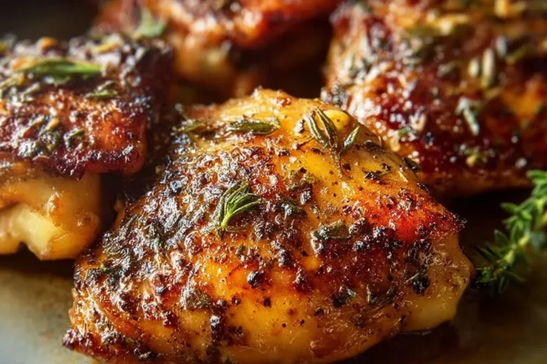 Oven baked chicken thighs perfectly seasoned and golden brown for a delicious meal