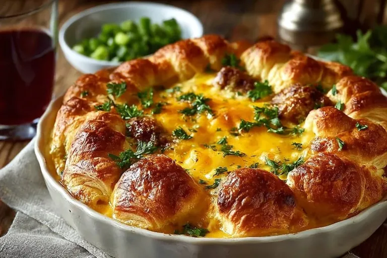 Delicious overnight croissant breakfast casserole baked to perfection