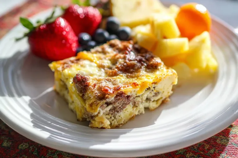 Overnight Sausage and Egg Casserole baked in a dish