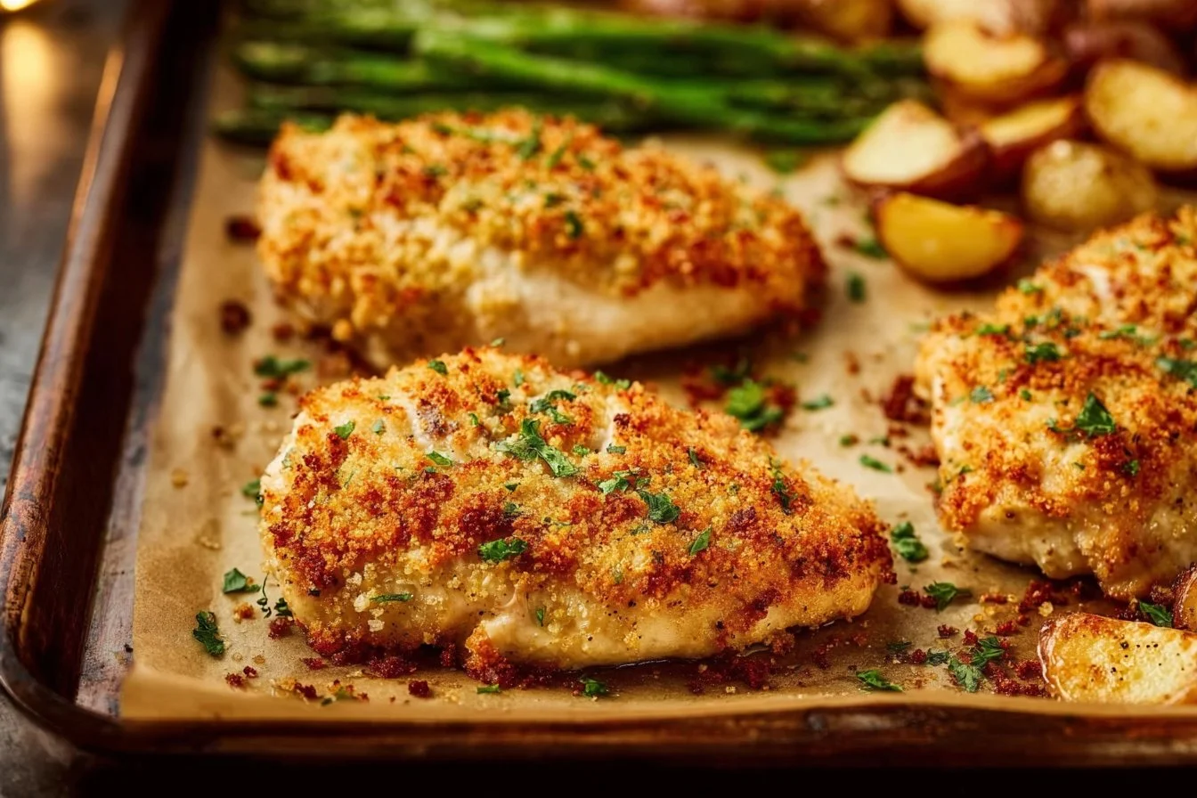 Parmesan Crusted Chicken Sheet Pan Dinner