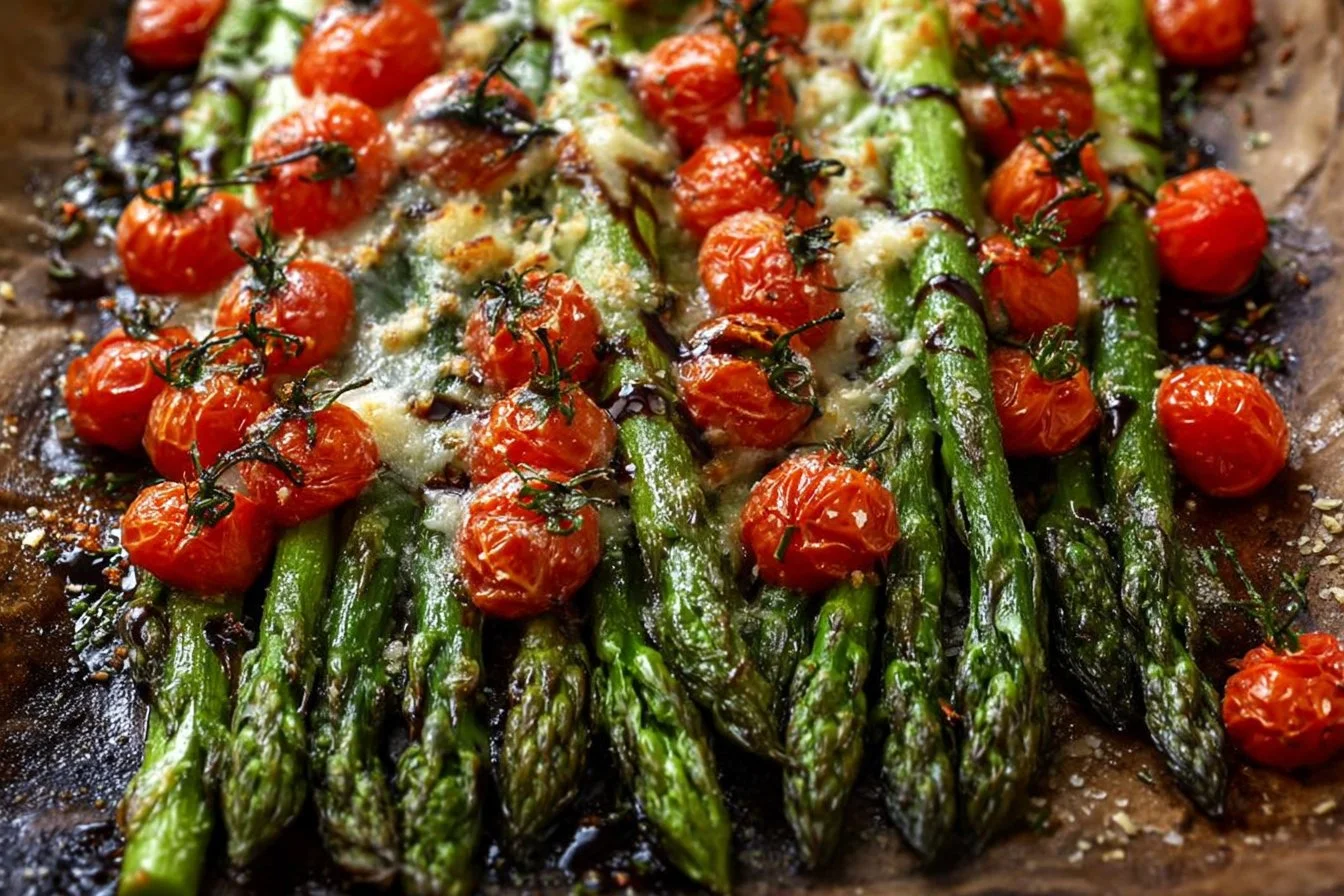 Parmesan Roasted Asparagus with Tomatoes and Balsamic