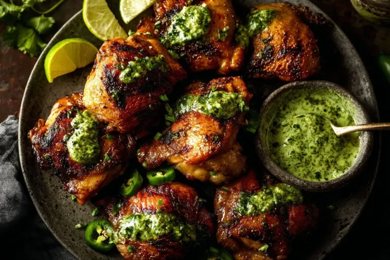Delicious Peruvian chicken served with creamy green sauce