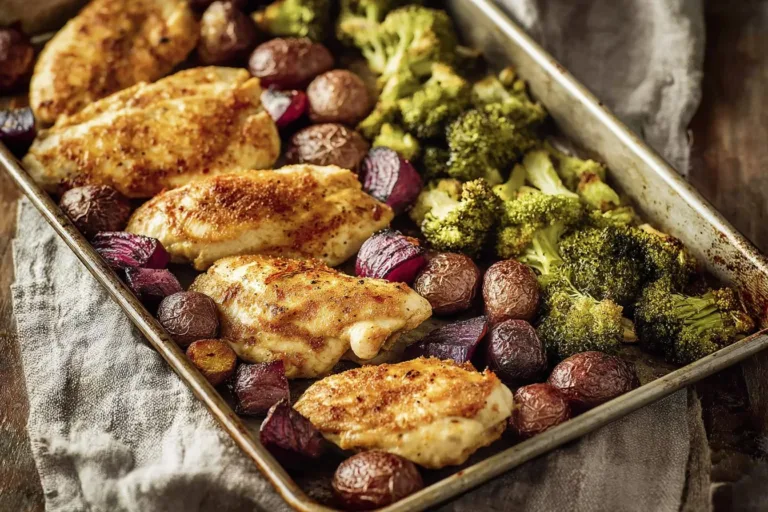 Sheet pan baked parmesan chicken with colorful veggies