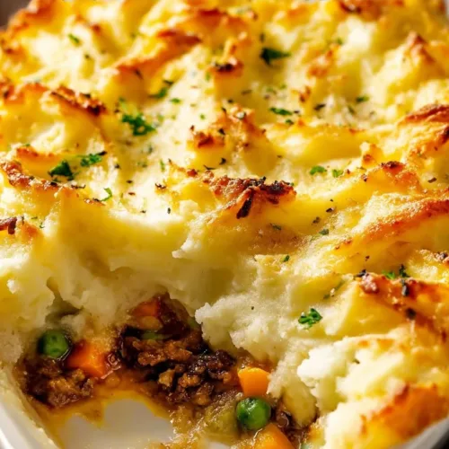 Delicious homemade Shepherd's Pie with ground meat and mashed potatoes