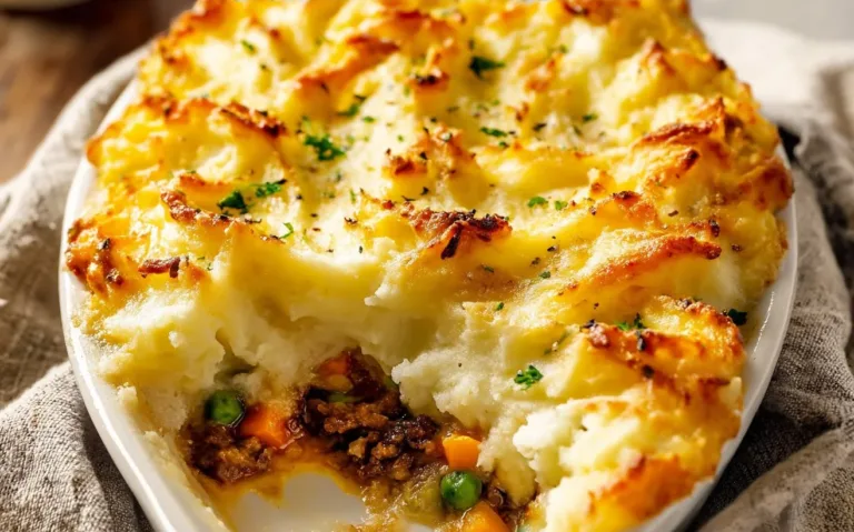 Delicious homemade Shepherd's Pie with ground meat and mashed potatoes