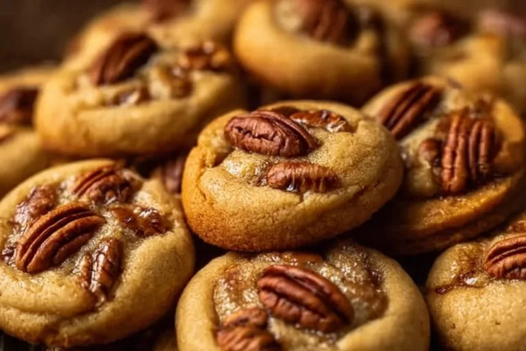 Deliciously baked simple butter pecan cookies on a cooling rack
