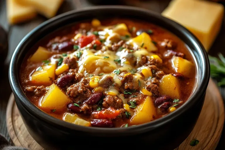 Delicious Slow Cooker Cowboy Casserole with beef and veggies