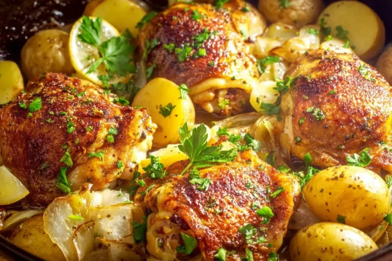 Slow Cooker Garlic Parmesan Chicken served with creamy potatoes