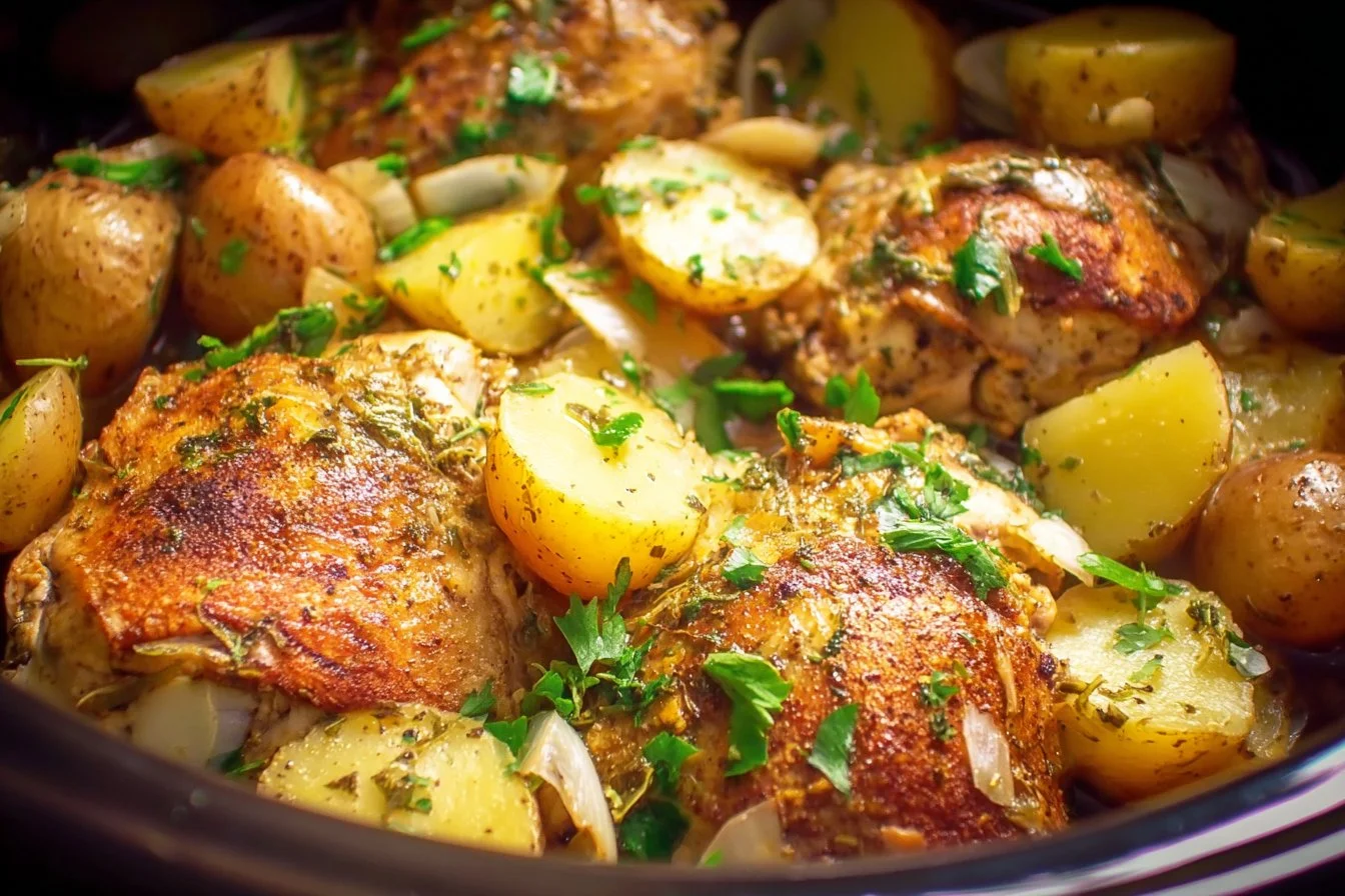 Slow Cooker Garlic Parmesan Chicken and Potatoes