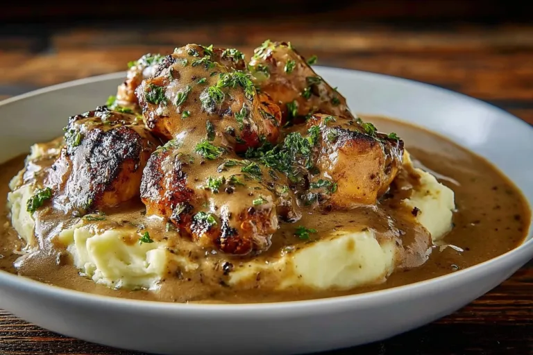 Delicious smothered chicken thighs with savory gravy served in a bowl