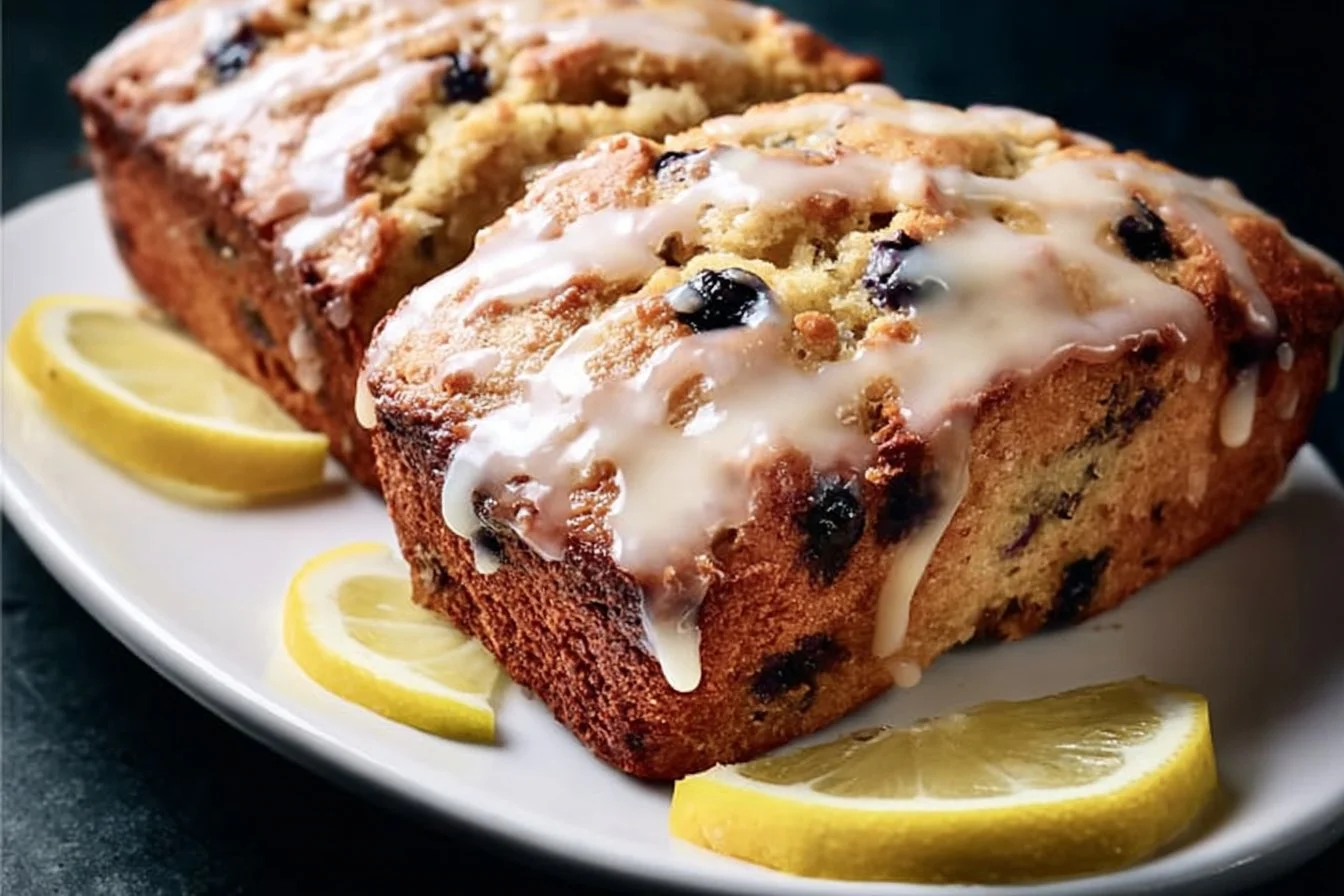 Sourdough Discard Lemon Blueberry Quick Bread with fresh blueberries and lemon zest