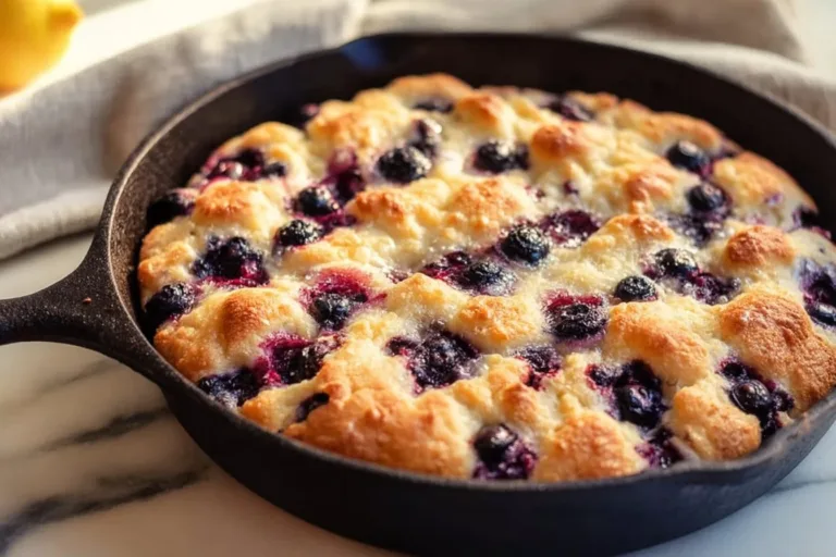 Freshly baked sourdough lemon blueberry focaccia with a golden crust