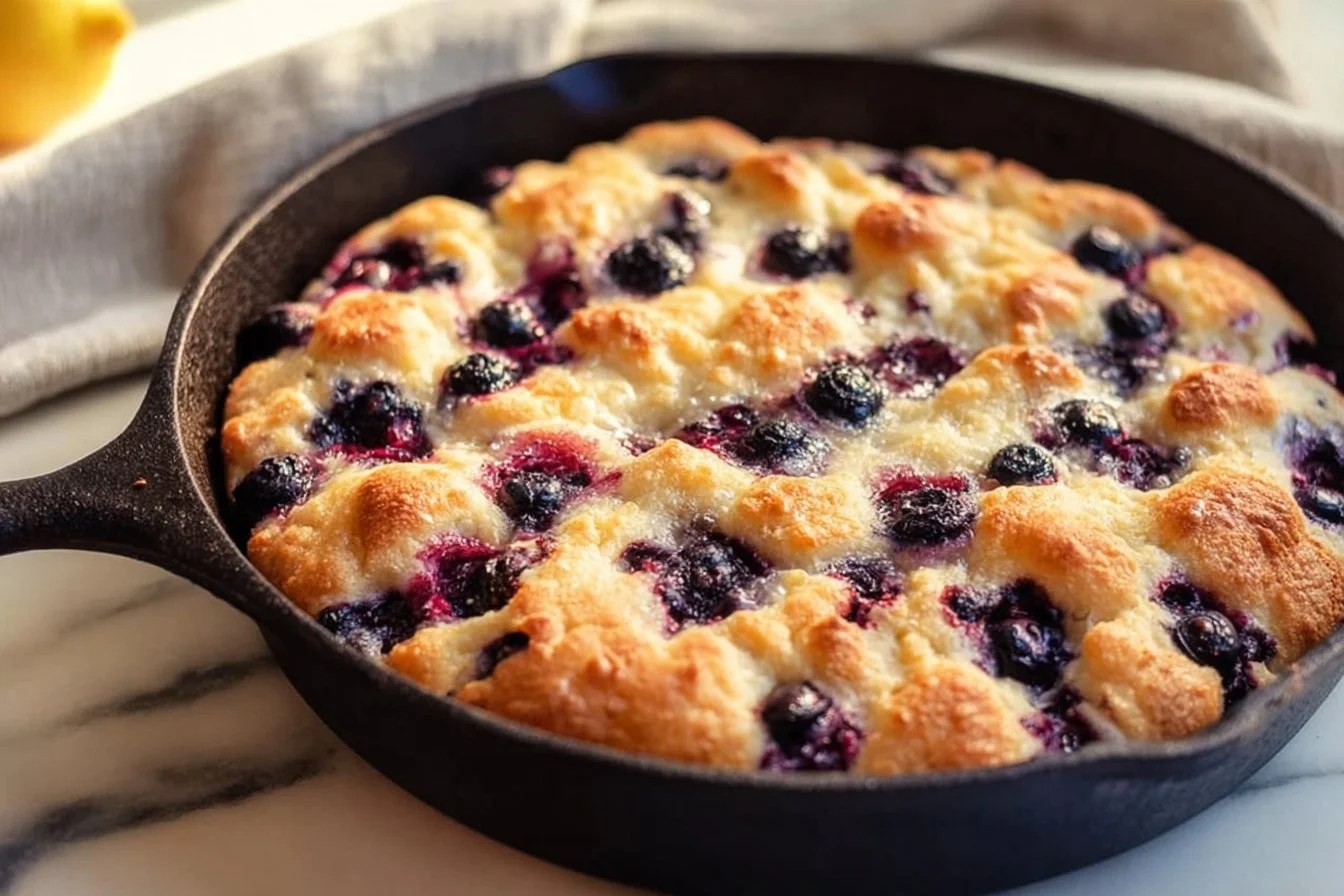 Freshly baked sourdough lemon blueberry focaccia with a golden crust