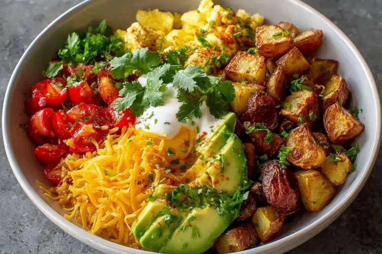 Delicious Southwest Spice Green Chile Bowl topped with fresh herbs and spices.