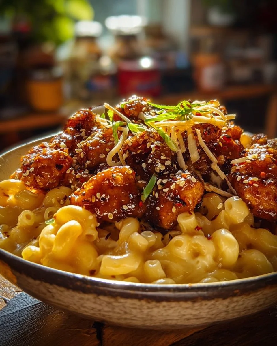 Spicy Honey Pepper Chicken with Mac and Cheese