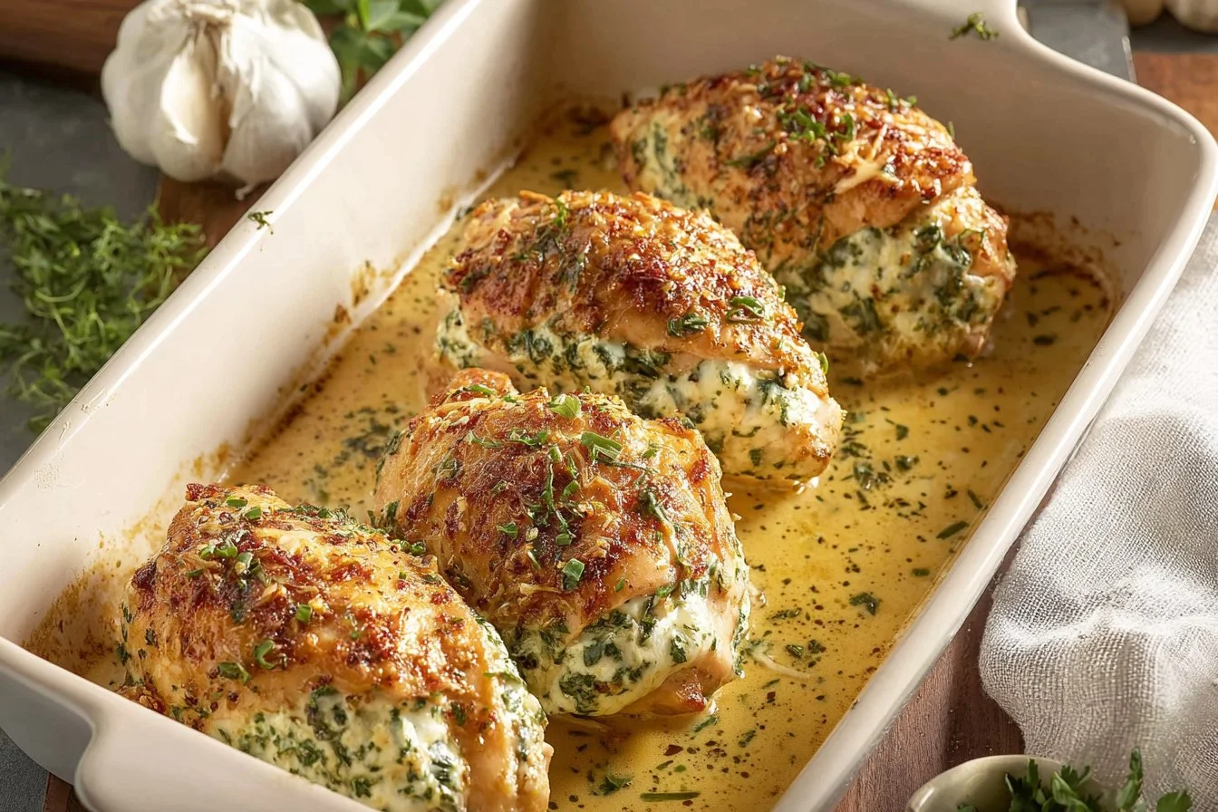 Juicy spinach stuffed chicken breast with a creamy filling