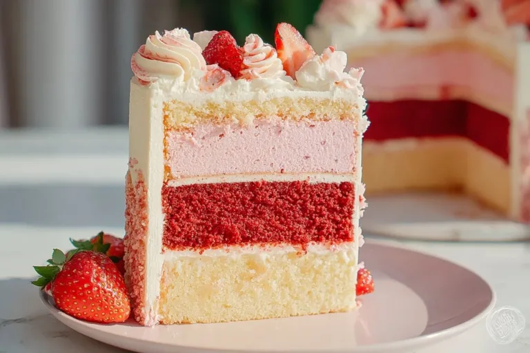 Delicious Strawberry Crunch Cake with layers of strawberries and crunchy topping