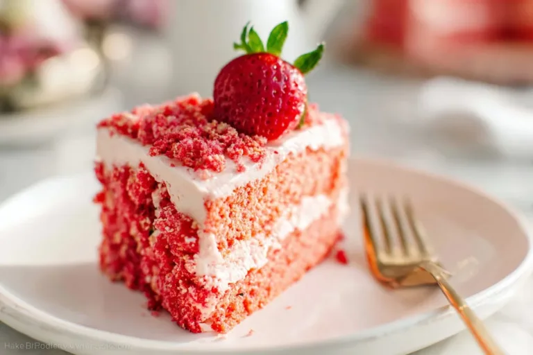 Homemade Strawberry Crunch Cake with layers and crunchy topping