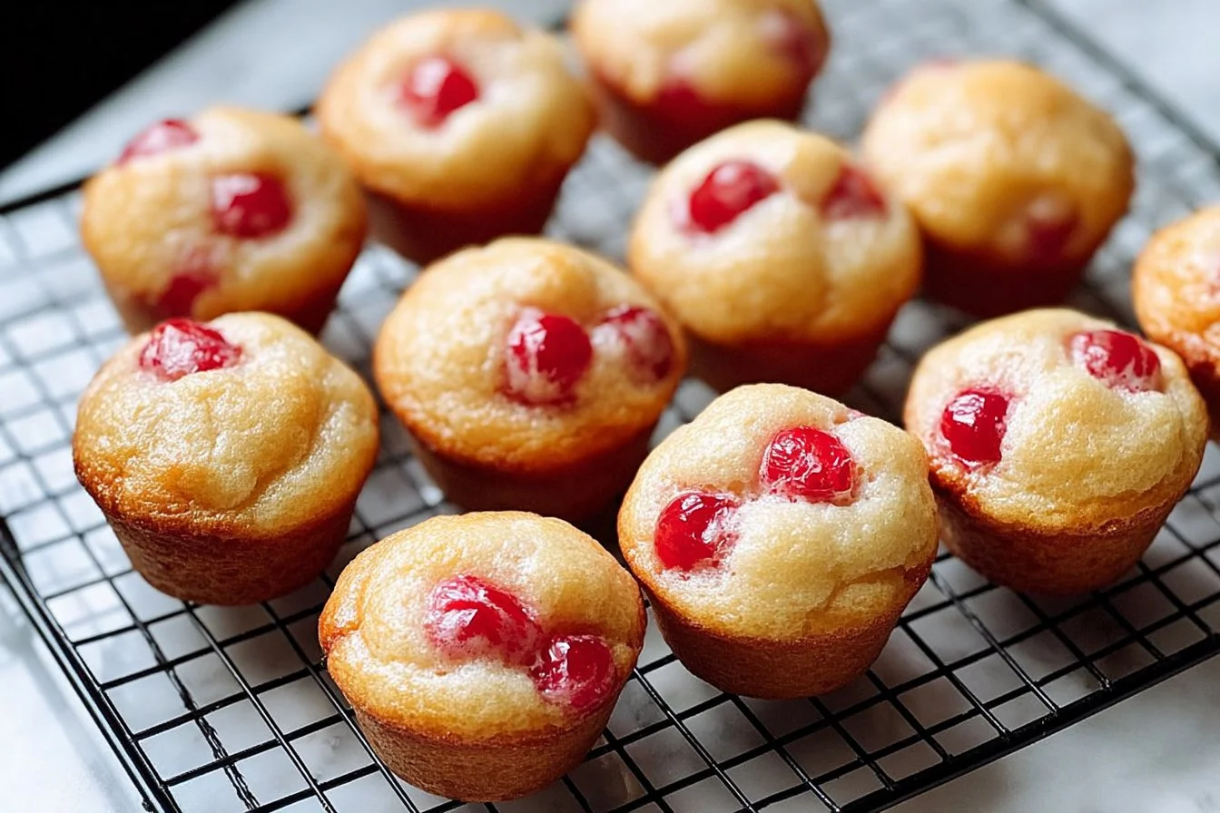 Freshly baked strawberry yogurt muffins on a cooling rack