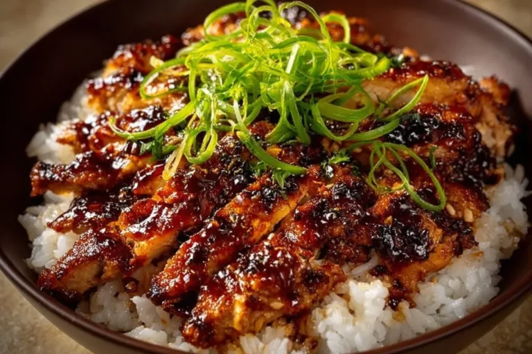 Delicious plate of teriyaki chicken garnished with vegetables and sesame seeds