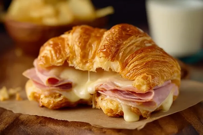 Freshly baked ham and cheese croissants ready to be served