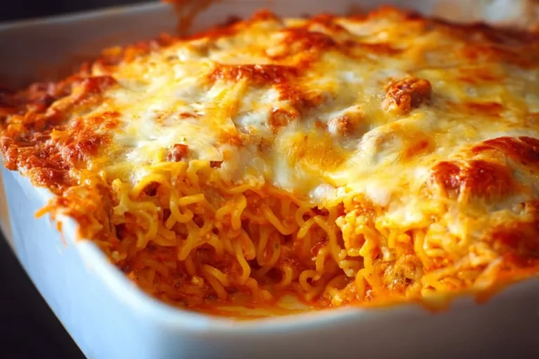 Delicious TikTok viral ramen lasagna served with fresh herbs and cheese