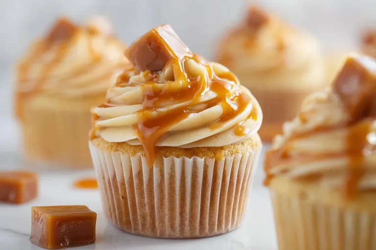 Delicious ultimate salted caramel cupcakes with a rich topping and caramel drizzle