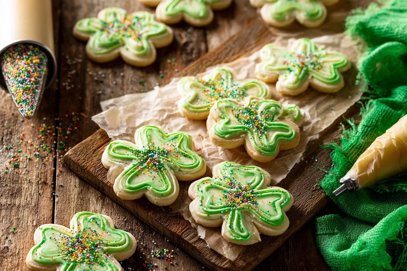Delicious Vanilla Bean St. Patrick's Day cookies decorated with green icing