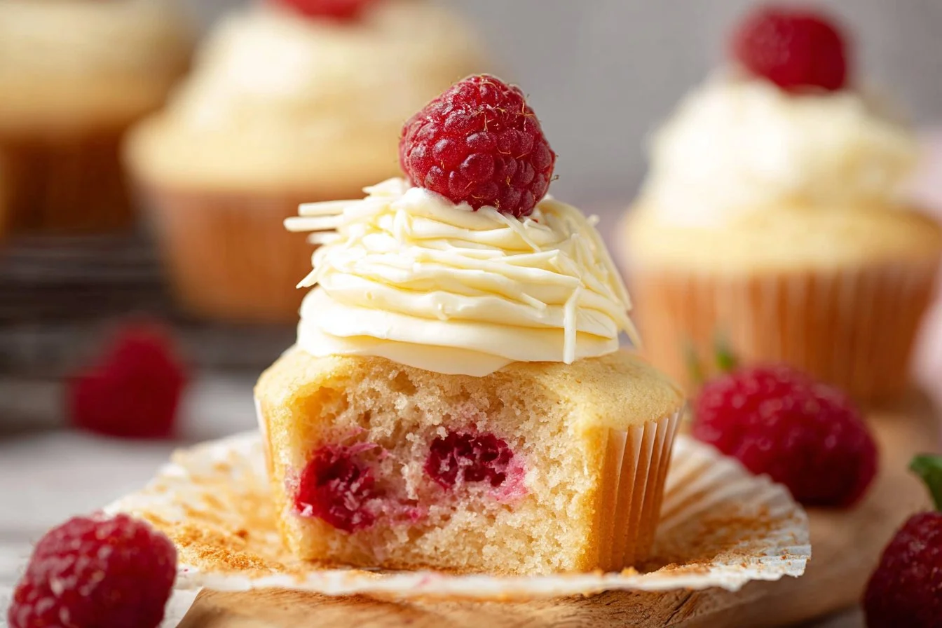 Vanilla Cupcakes with White Chocolate Raspberry Frosting