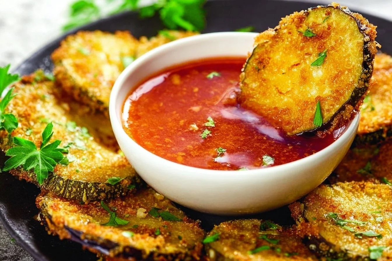 Crispy Air Fryer Eggplant slices on a plate