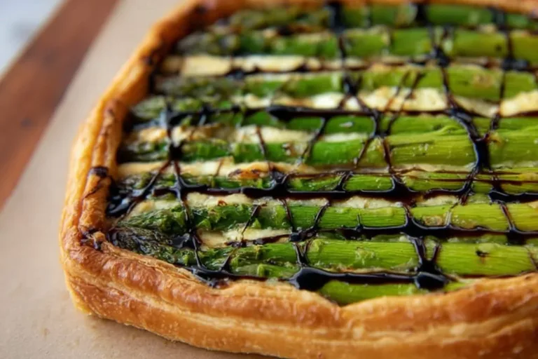 Delicious Asparagus Gruyère Tart ready to serve, showcasing fresh asparagus and cheese.