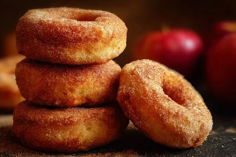 Freshly baked apple donuts topped with cinnamon sugar