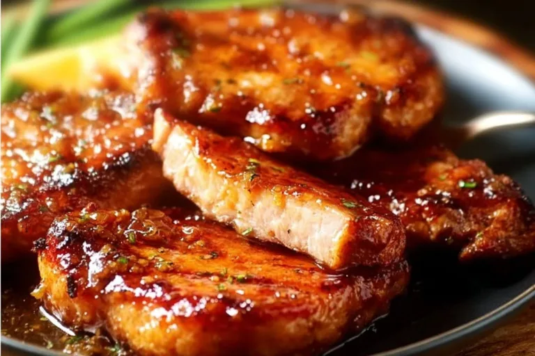 Delicious boneless pork chops recipe served with vegetables